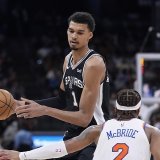 Victor Wembanyama (1) a cumulé 40 points et 20 rebonds face aux Knicks KEYSTONE/AP/Eric Gay
